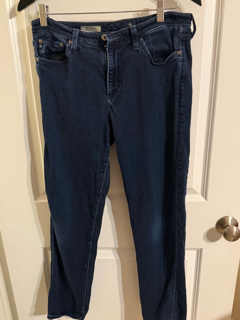 Ag Adriano Goldschmied The Prima Mid Rise Cigarette Leg Dark Blue Jeans